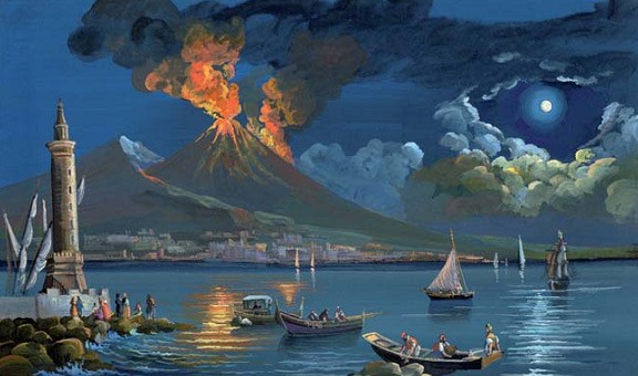 Gouaches Edizioni Savarese - Napoli - Vesuvio in eruzione