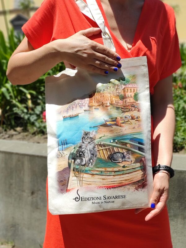 Shopper in cotone satinato da 160 grammi formato 41 x 32 cm - Gatto a Palazzo Donn'Anna
